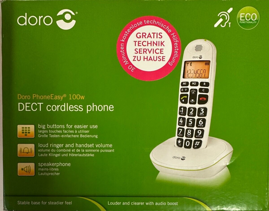 Doro PhoneEasy 100W Duo Schnurlostelefon mit Rufnummernanzeige - Weiß