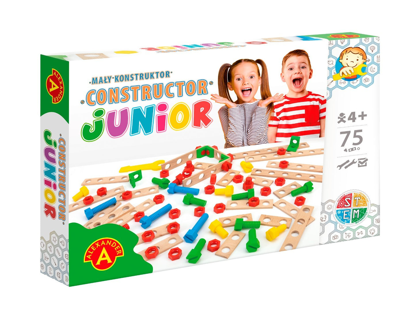 Konstruktionsspielzeug JUNIOR – Selbstbau-Set – 75 Teile – Holz ab 4 Jahre